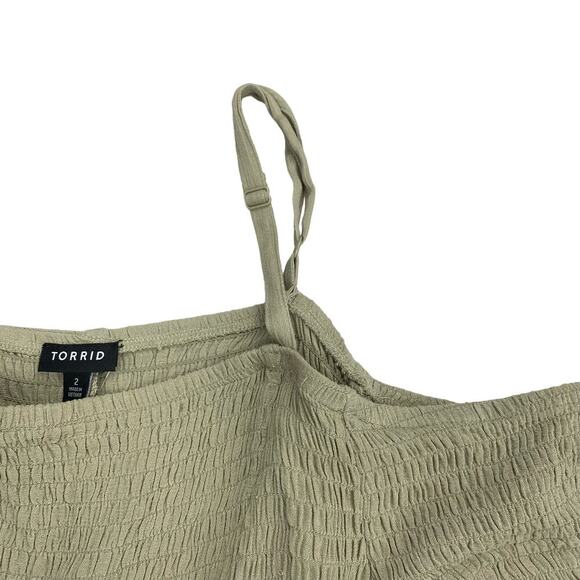 NWT TORRID Babydoll Crinkle Gauze Smocked Cold Shoulder Top Sz 2X Slate Green - Picture 6 of 10